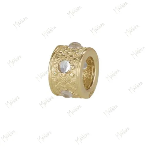 14k Gold White Topaz Rondelle Bead / Roundel Bead Charm