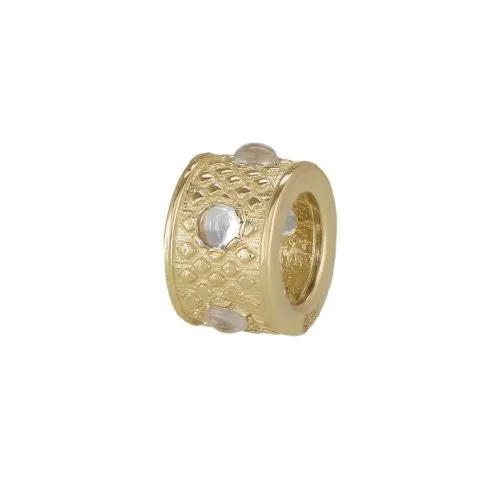 14k Gold White Topaz Rondelle Bead / Roundel Bead Charm