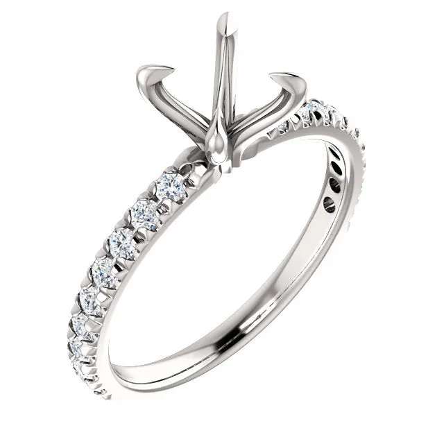 14K White  Round 1/3 CTW Diamond Semi-Set French-Set Engagement Ring
