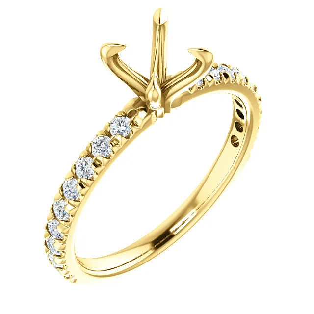 14K White  Round 1/3 CTW Diamond Semi-Set French-Set Engagement Ring