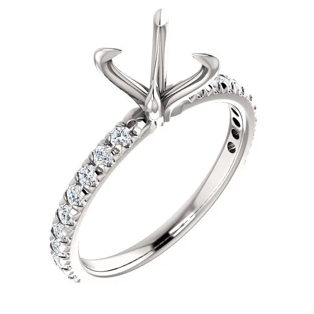 14K White  Round 1/3 CTW Diamond Semi-Set French-Set Engagement Ring