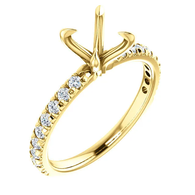 14K White  Round 1/3 CTW Diamond Semi-Set French-Set Engagement Ring