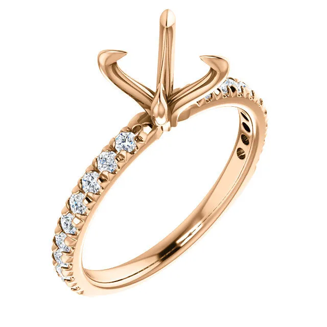14K White  Round 1/3 CTW Diamond Semi-Set French-Set Engagement Ring