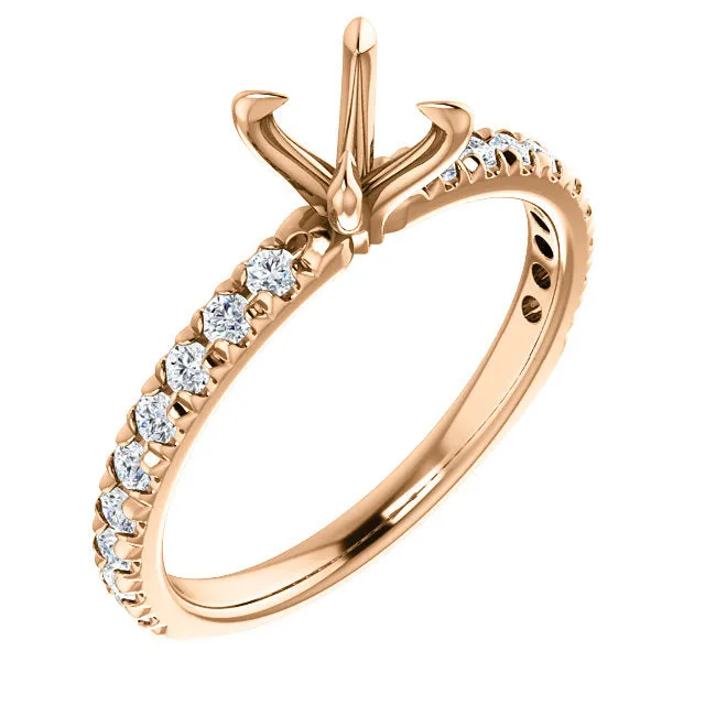 14K White  Round 1/3 CTW Diamond Semi-Set French-Set Engagement Ring