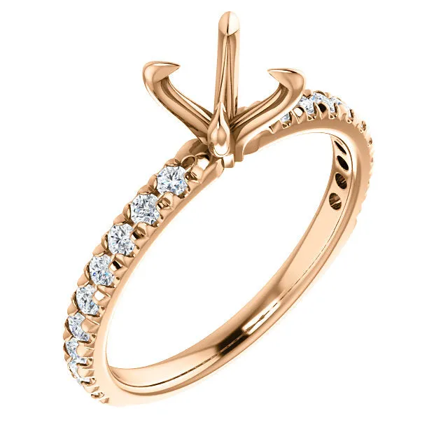 14K White  Round 1/3 CTW Diamond Semi-Set French-Set Engagement Ring