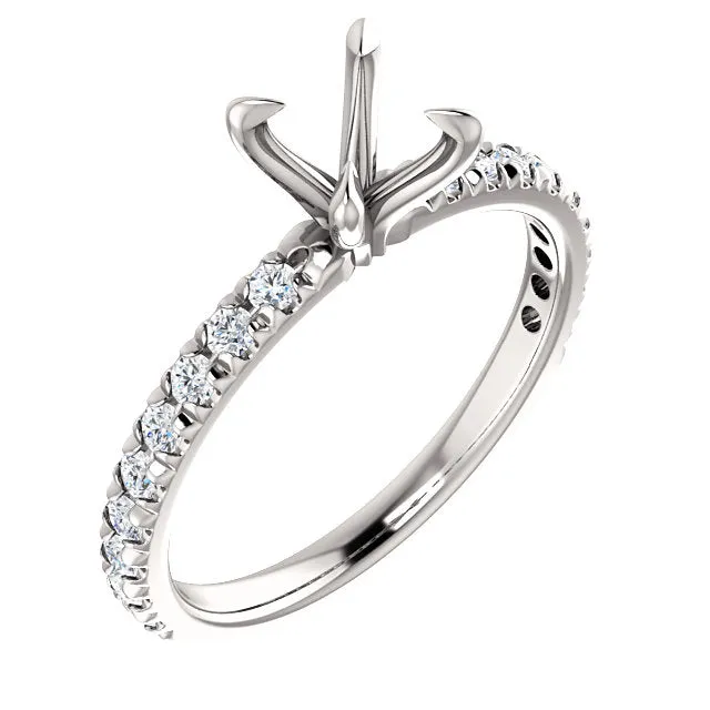 14K White  Round 1/3 CTW Diamond Semi-Set French-Set Engagement Ring