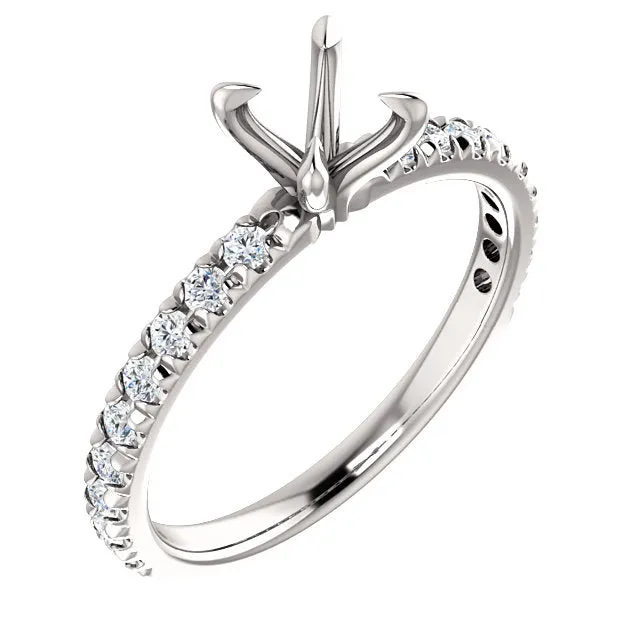 14K White  Round 1/3 CTW Diamond Semi-Set French-Set Engagement Ring