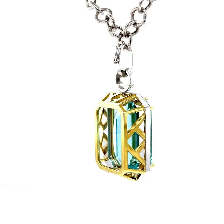 51.47 Carat Emerald-Cut Aquamarine and Diamond Enhancer Necklace in 18k Gold