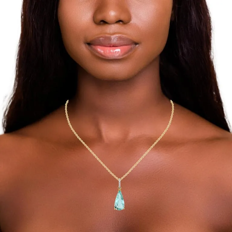7.07 Carat Aquamarine and Diamond Pendant in White and Yellow Gold