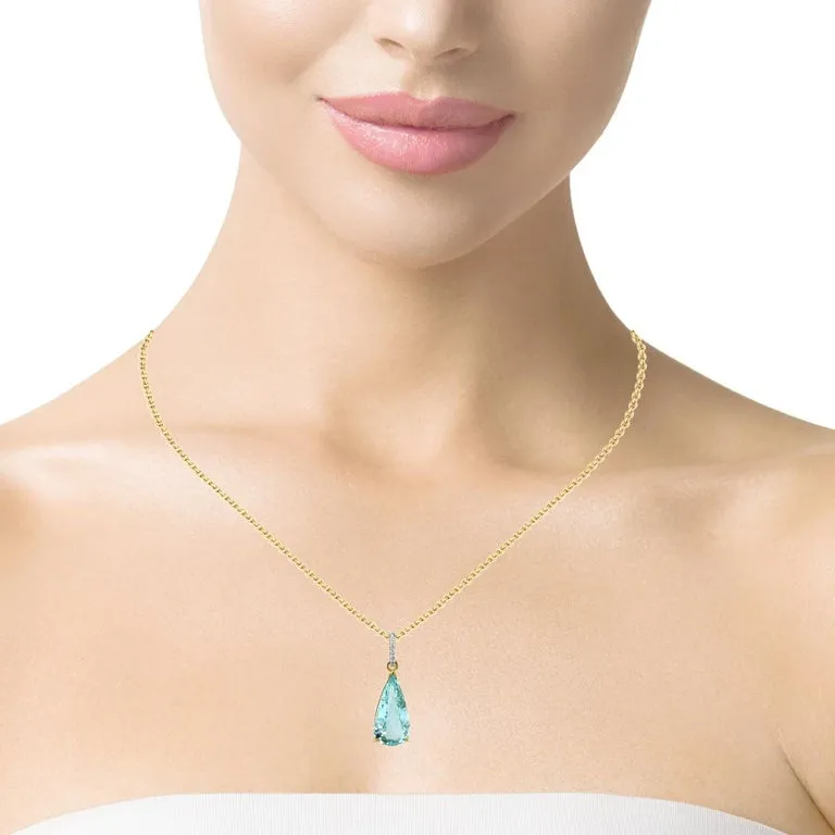 7.07 Carat Aquamarine and Diamond Pendant in White and Yellow Gold