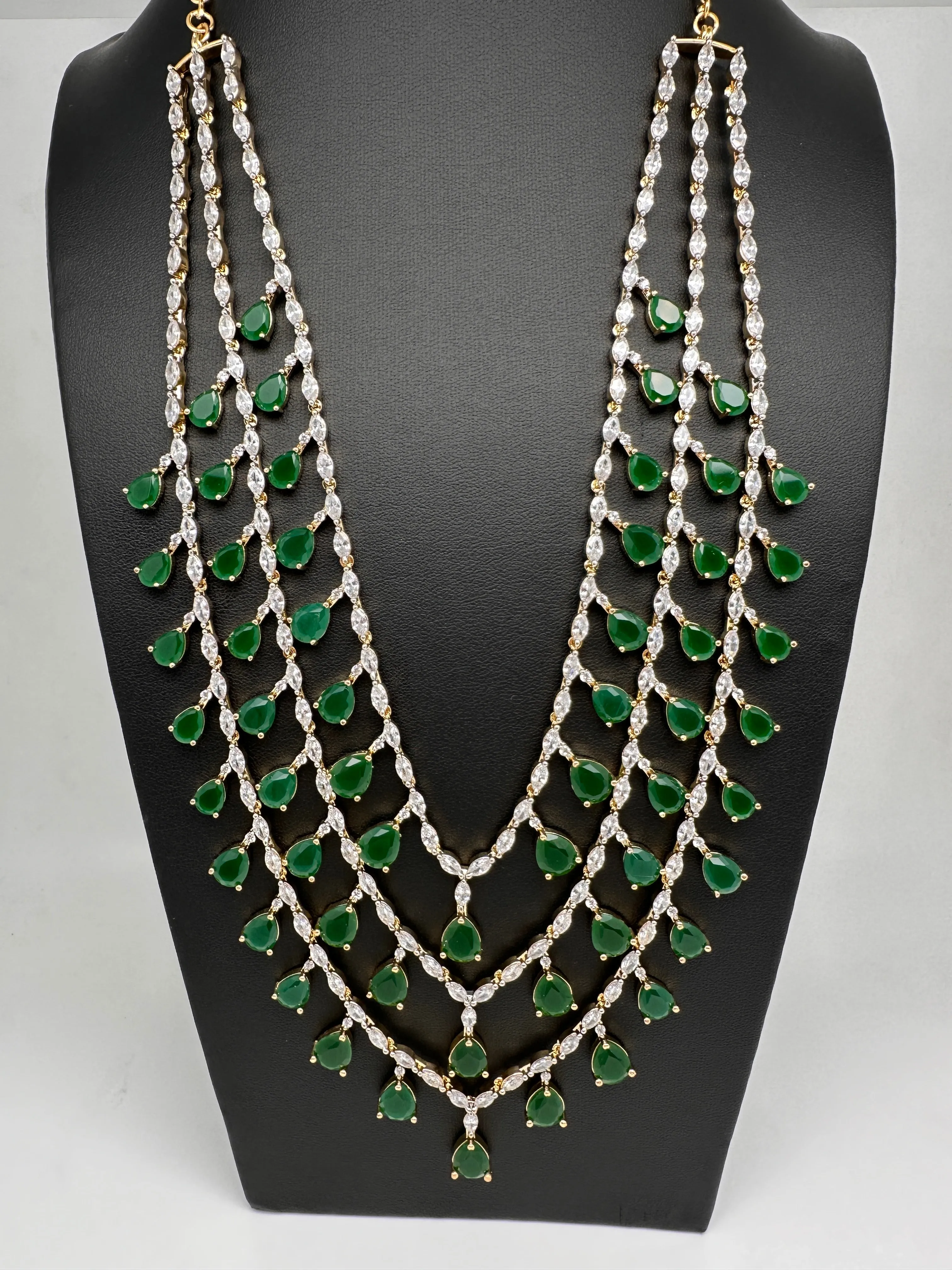 AD marquise Multi Layer Emerald Green Long Necklace