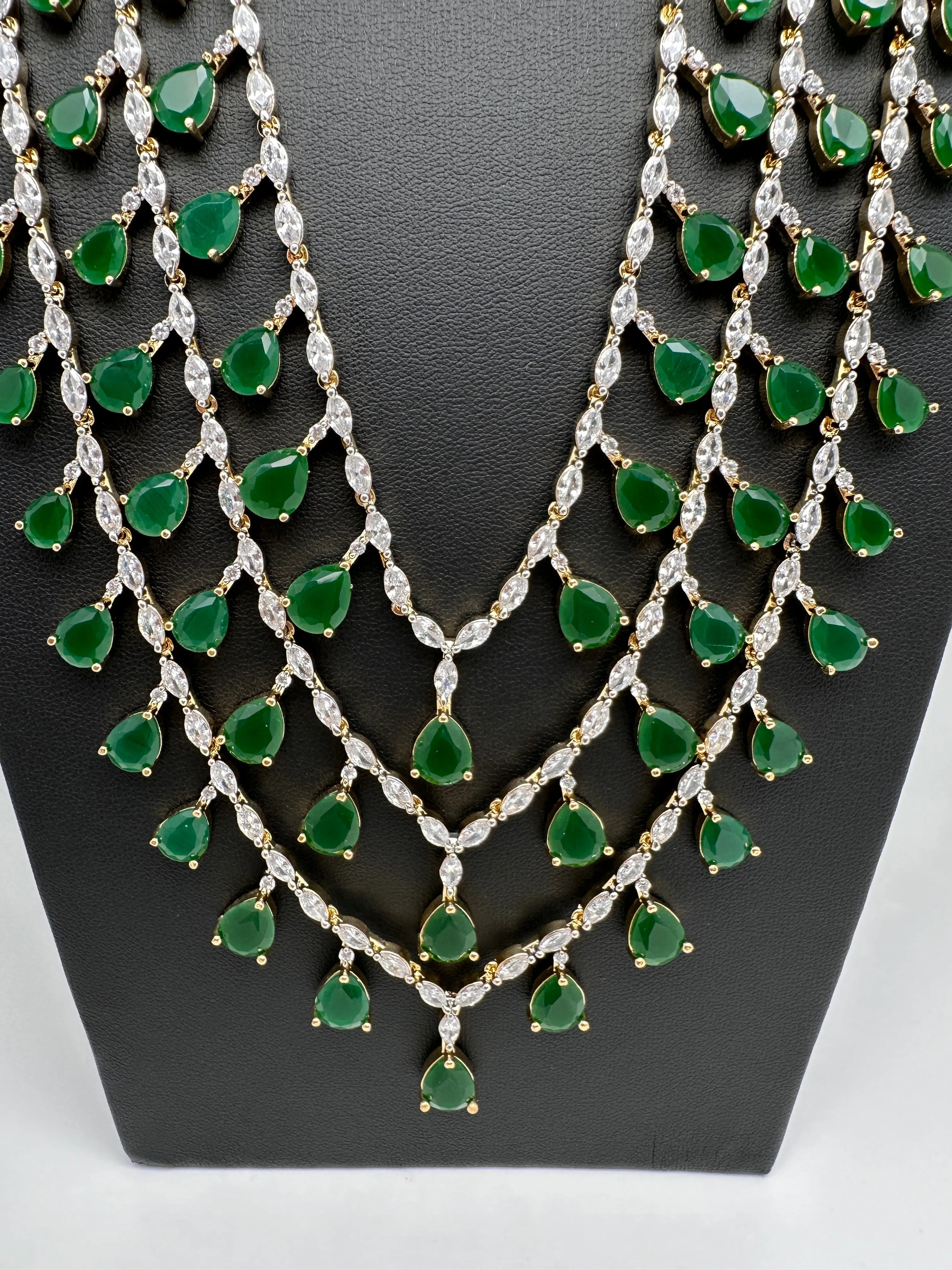 AD marquise Multi Layer Emerald Green Long Necklace
