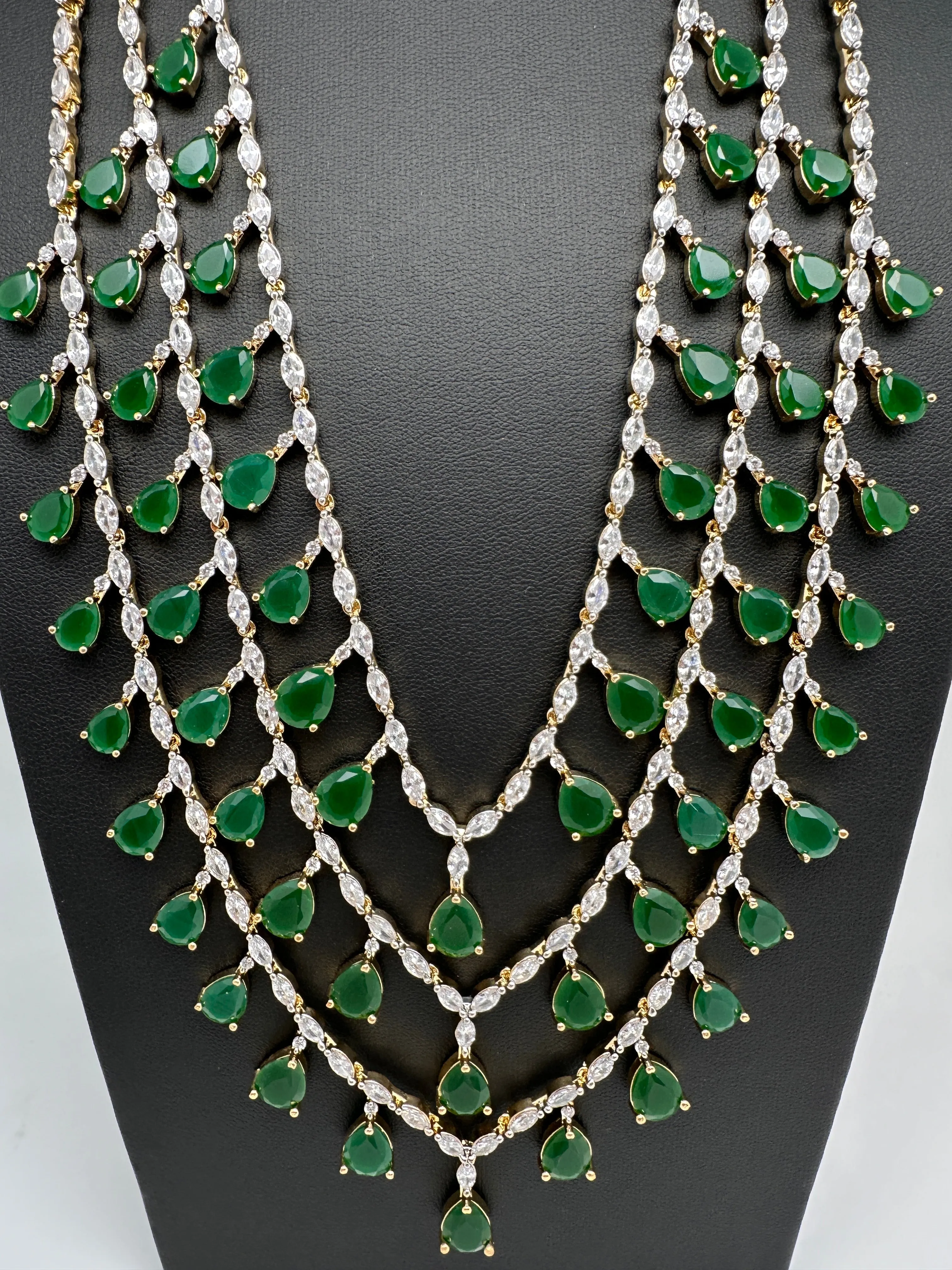 AD marquise Multi Layer Emerald Green Long Necklace