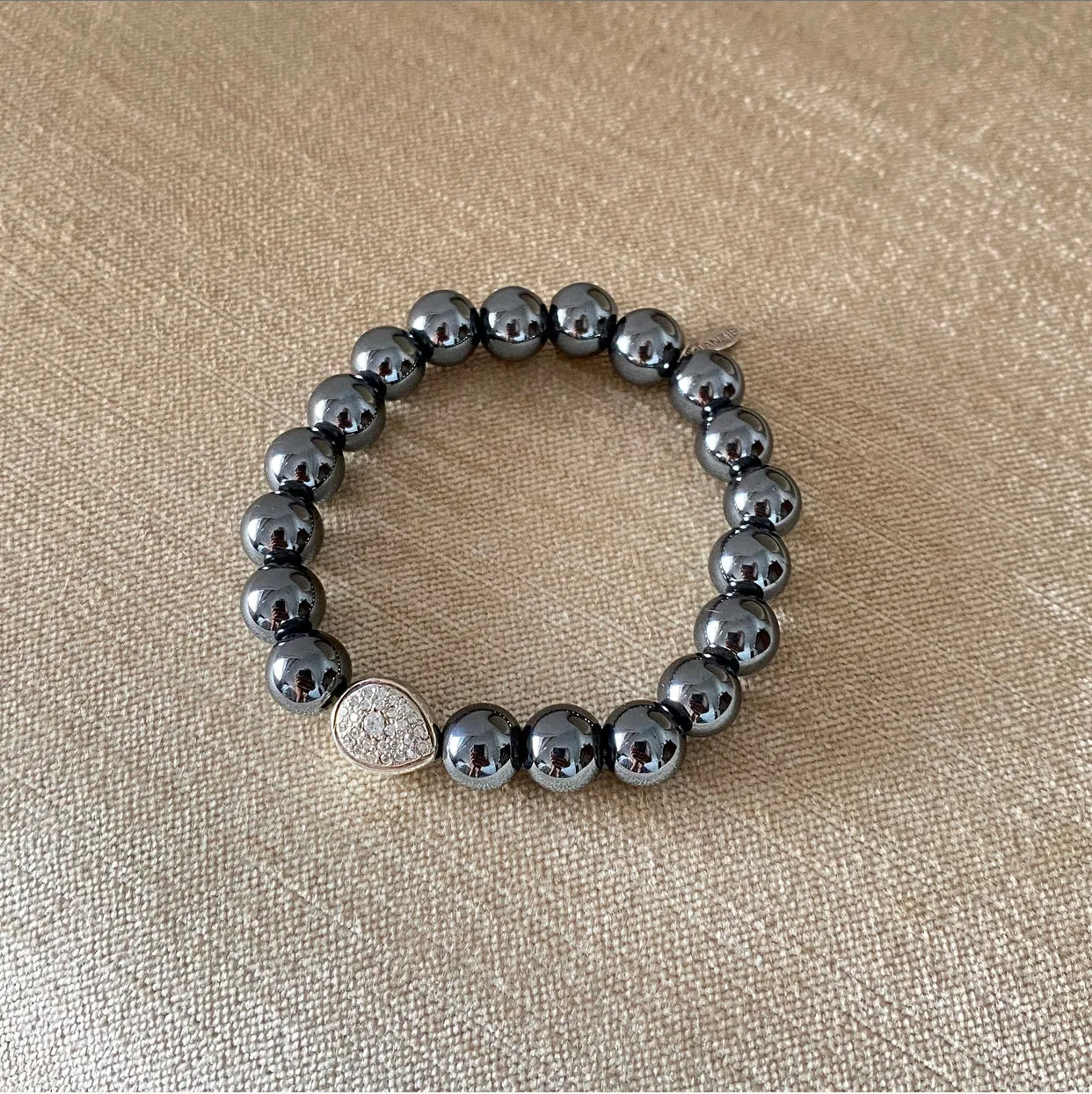 Anzie Hematite Bead Bracelet with Sterling and White Topaz