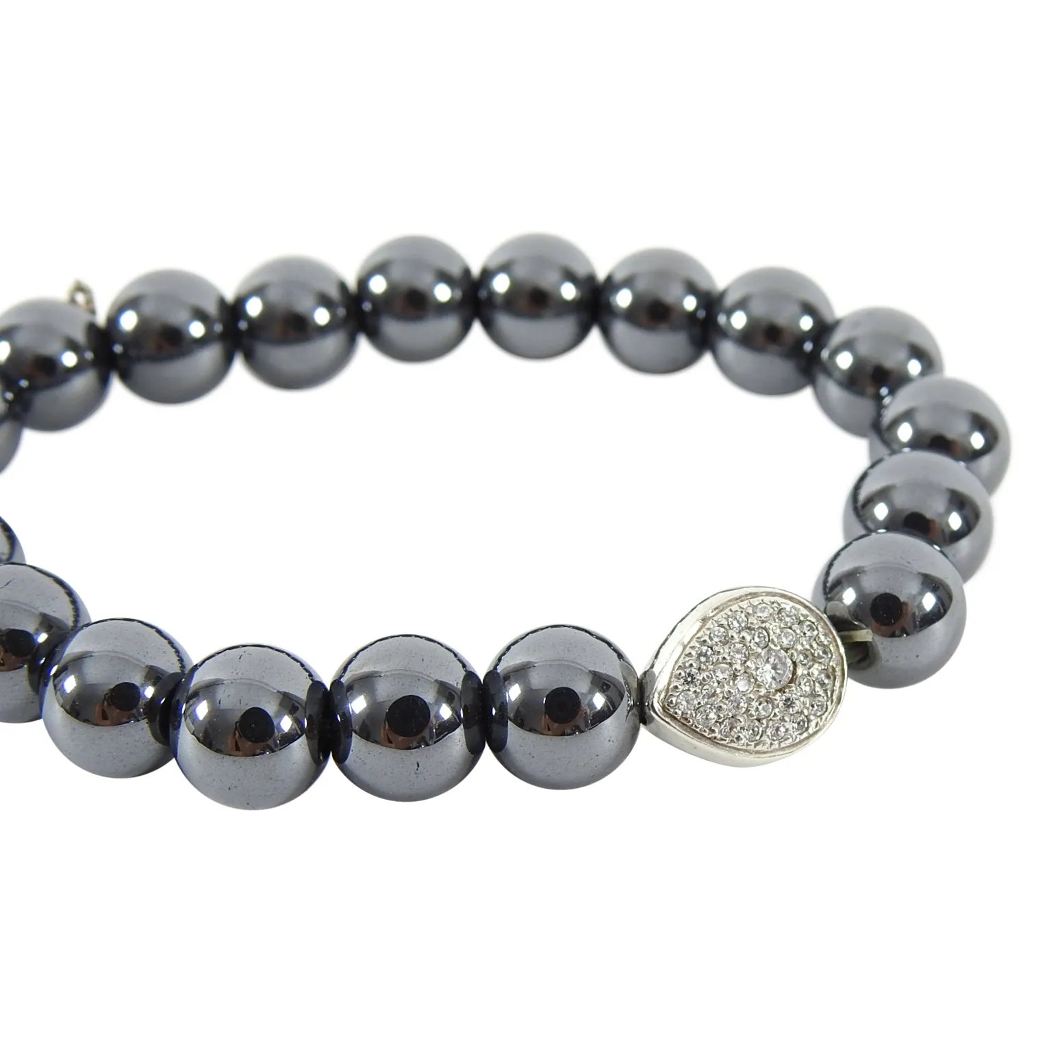 Anzie Hematite Bead Bracelet with Sterling and White Topaz