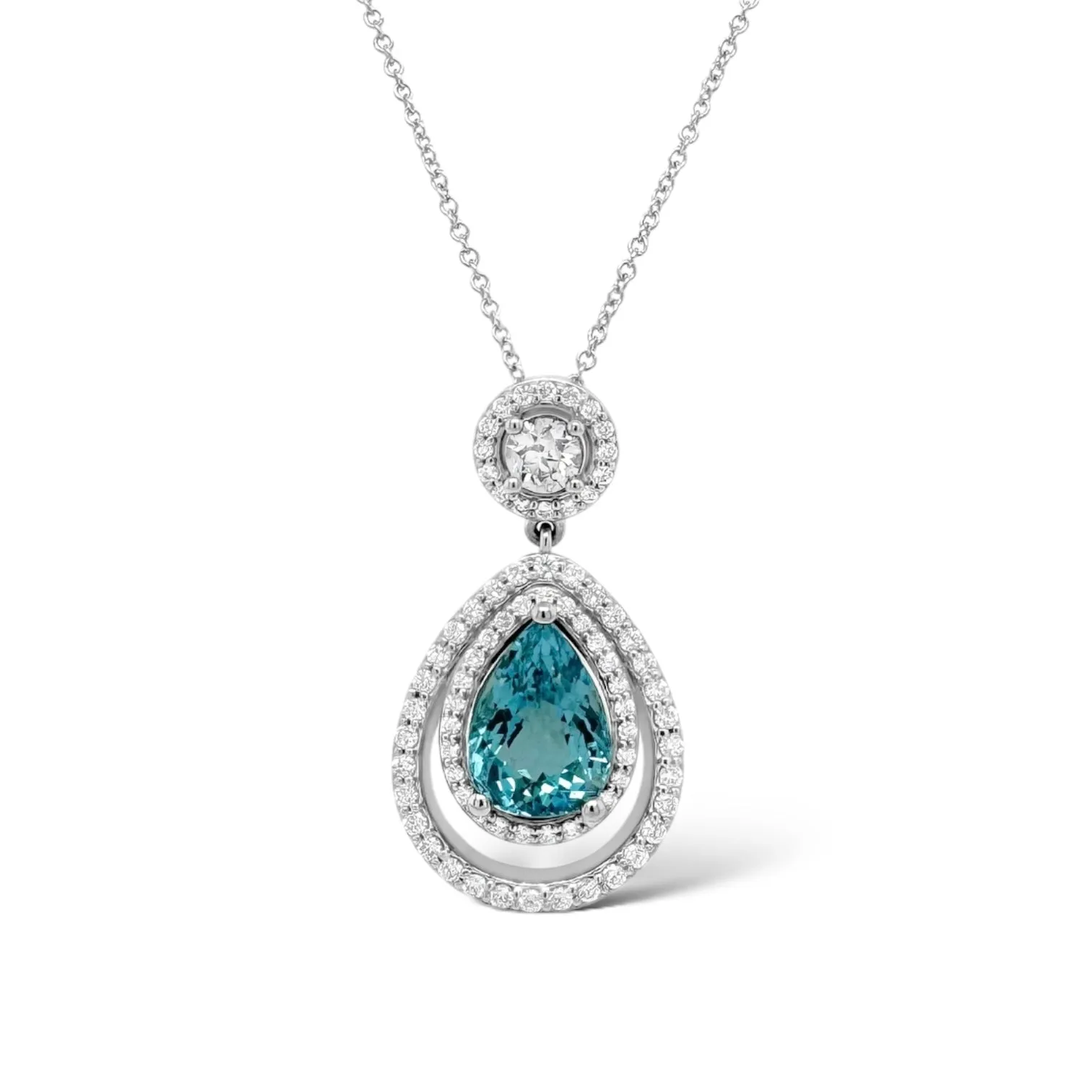 Aquamarine & Diamond Double Teardrop Necklace