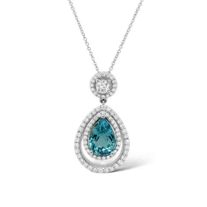 Aquamarine & Diamond Double Teardrop Necklace