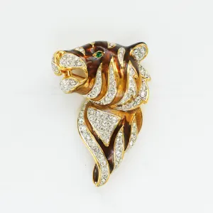 Attwood & Sawyer Swarovski Crystal & Enamel Tiger Face Brooch