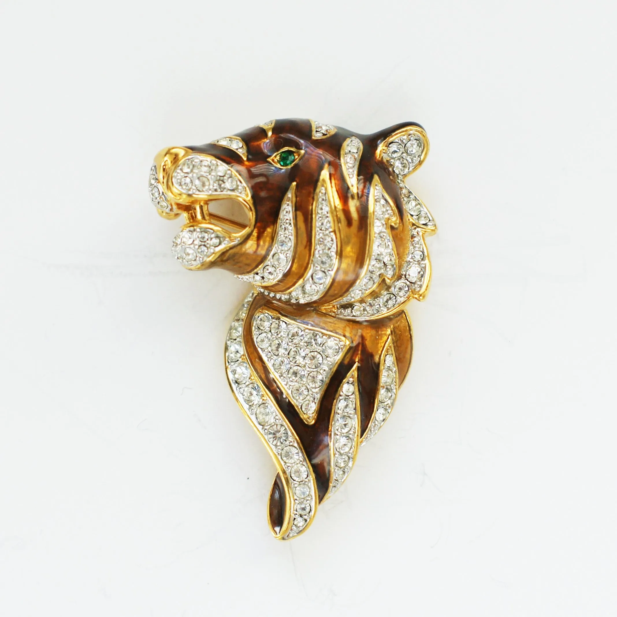 Attwood & Sawyer Swarovski Crystal & Enamel Tiger Face Brooch