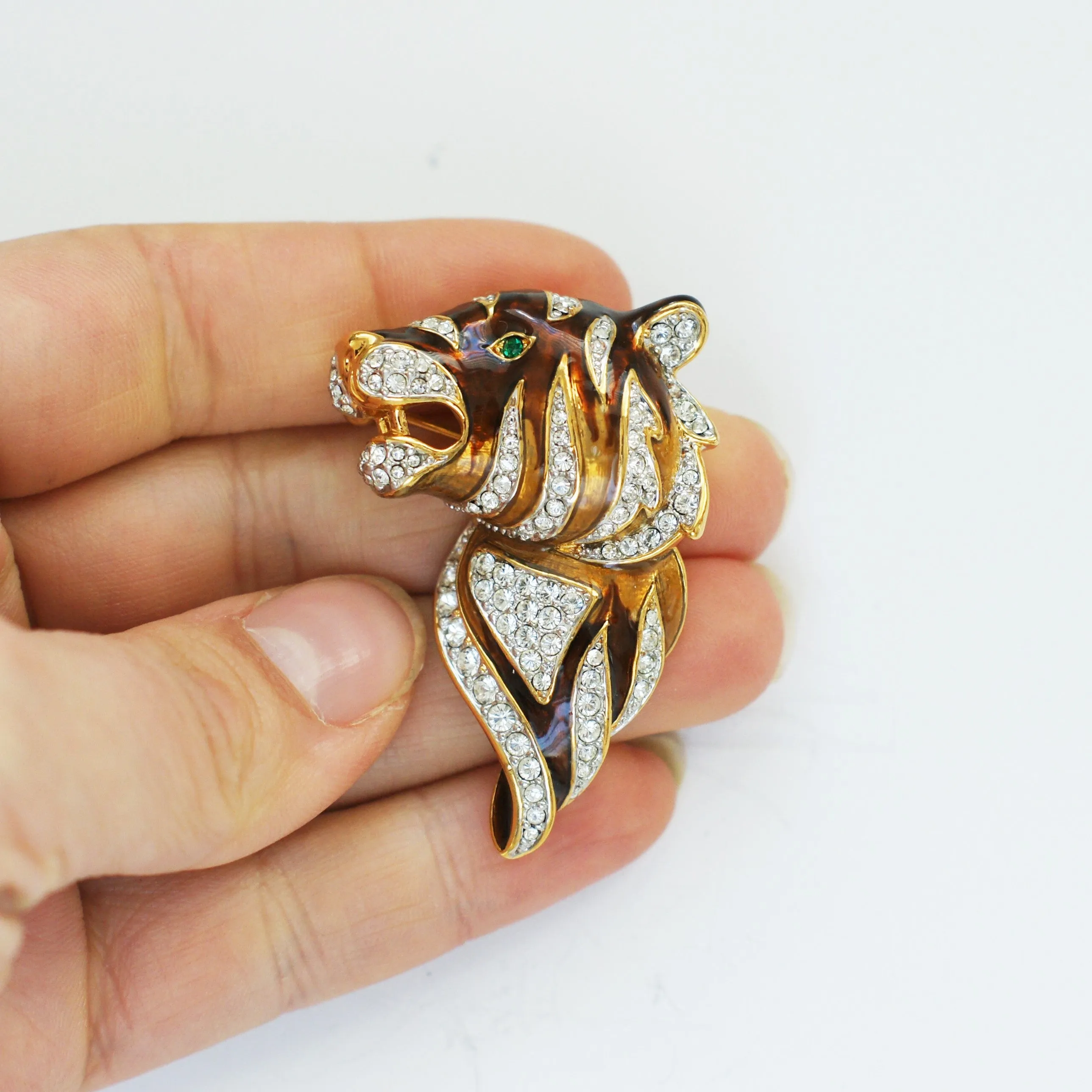 Attwood & Sawyer Swarovski Crystal & Enamel Tiger Face Brooch