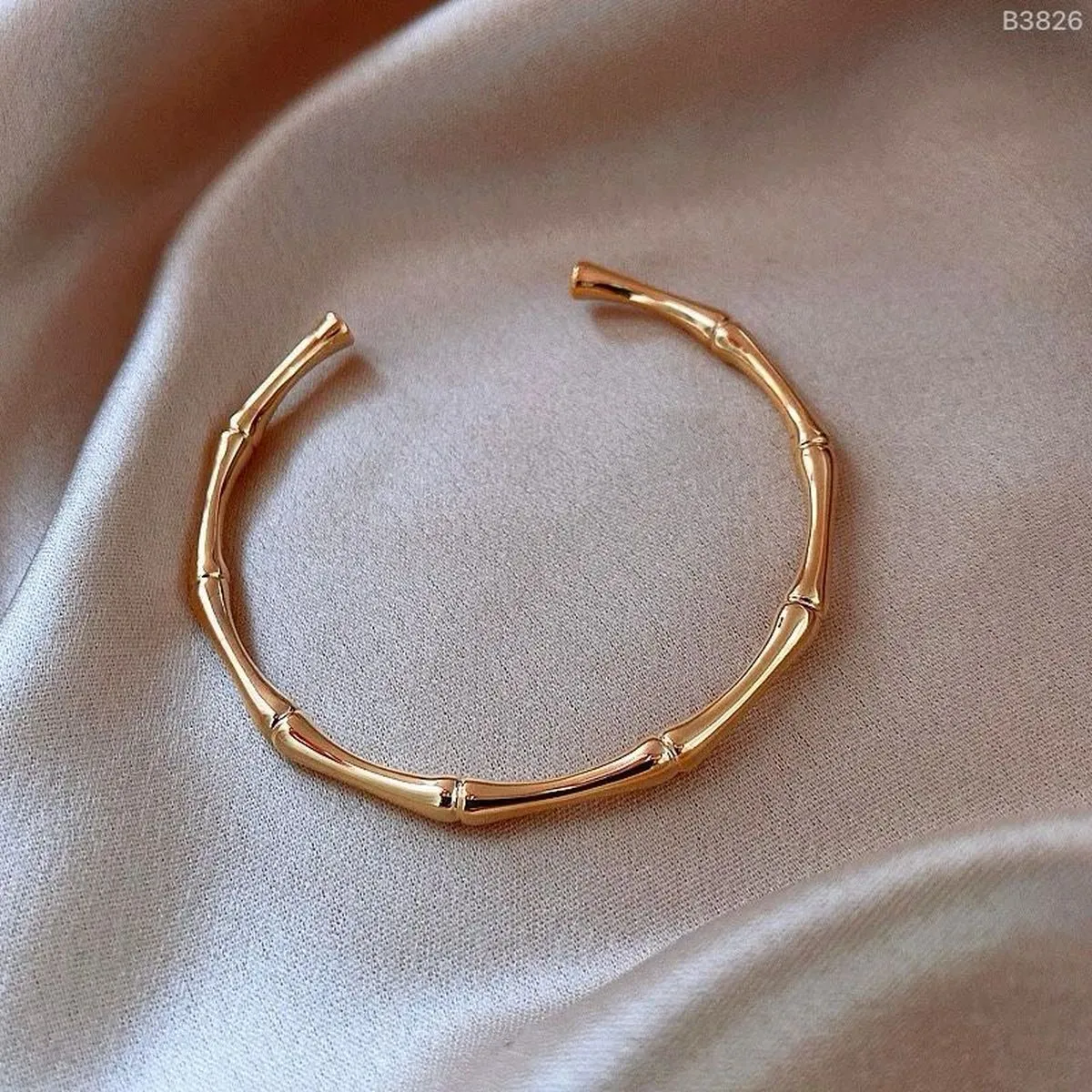 Bamboo Glossy 18K Rose Gold Anti Tarnish Stainless Steel Cuff Kada Bangle Bracelet for Women