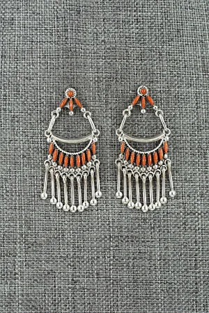 Coral & Sterling Silver Earrings - Stewart Natewa
