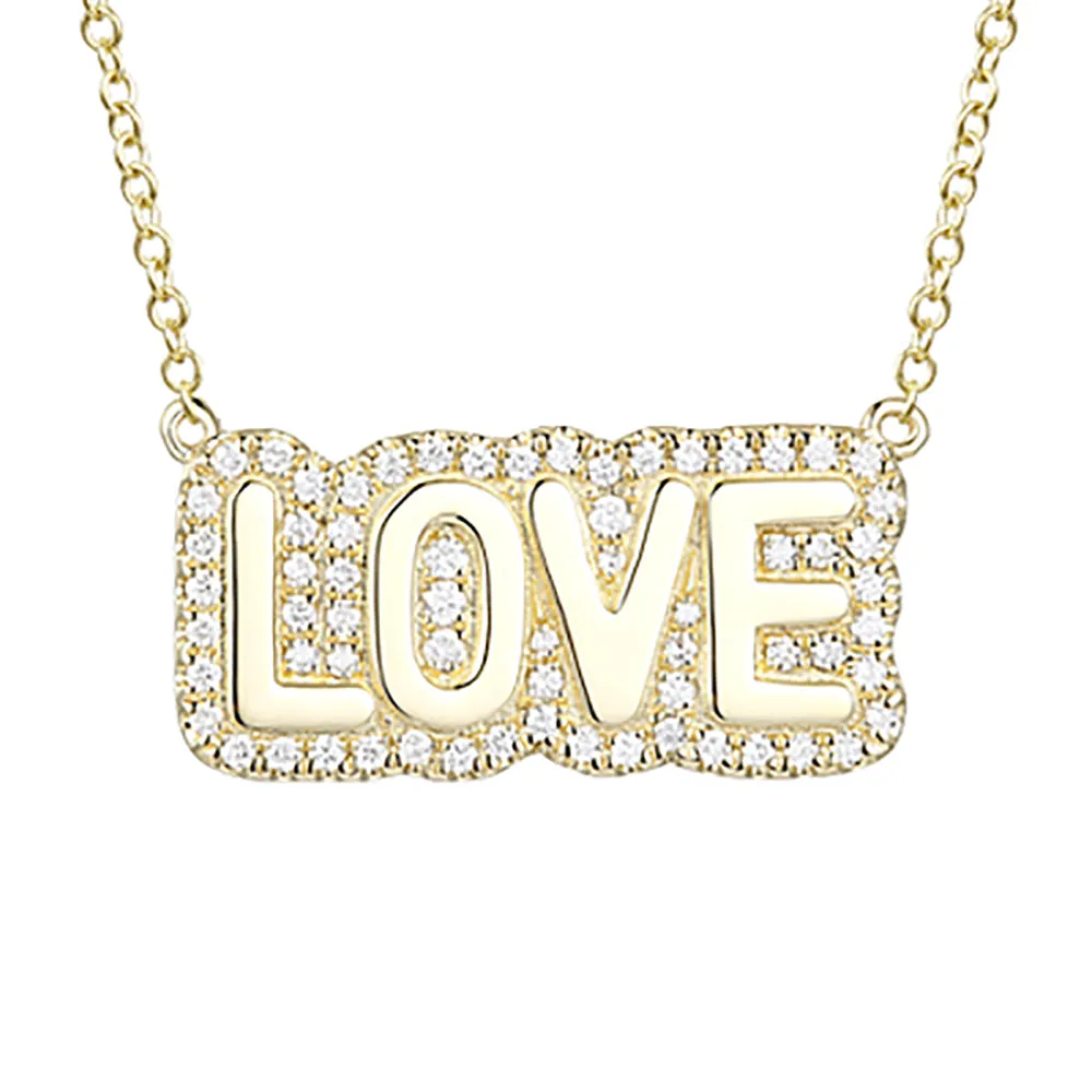 Diamond Bubble Love Pendant Necklace 16"17"18"