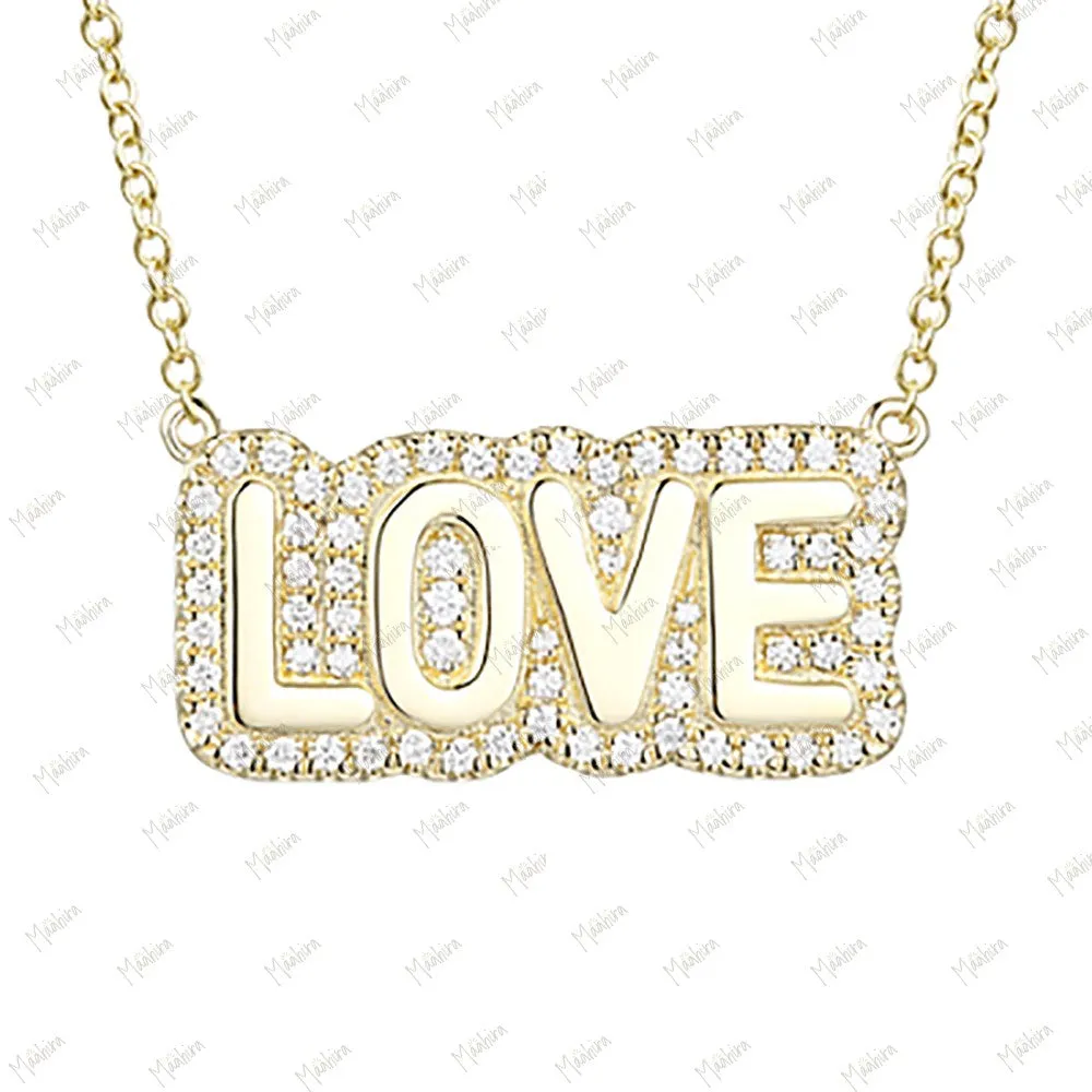 Diamond Bubble Love Pendant Necklace 16"17"18"