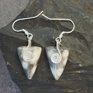 FMC05E Fermanagh Marbled Coral Triangle Earrings with Sterling Silver Spiral