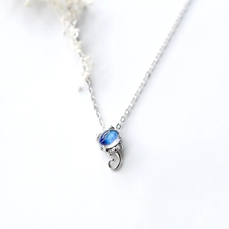 Handmade Cute Moonstone Pendant Necklace Silver Gemstone Jewelry Accessories for Women