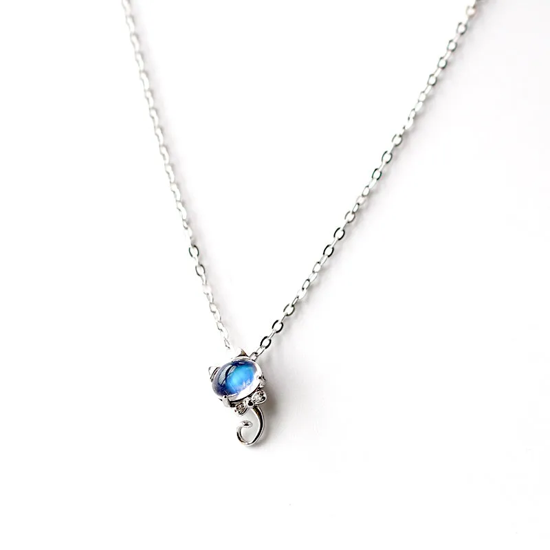 Handmade Cute Moonstone Pendant Necklace Silver Gemstone Jewelry Accessories for Women