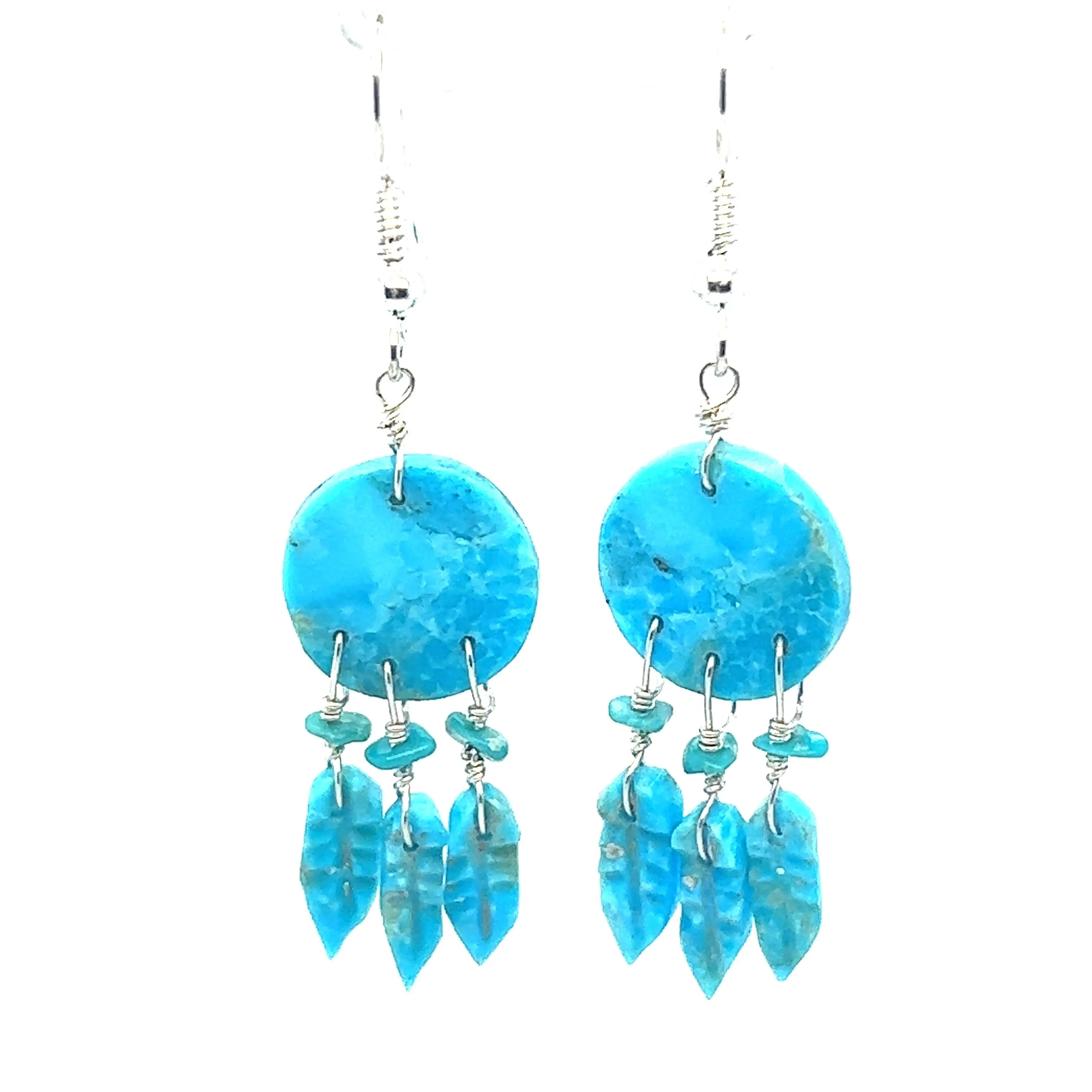 Handmade Earrings with 3 Small Stone Feathers