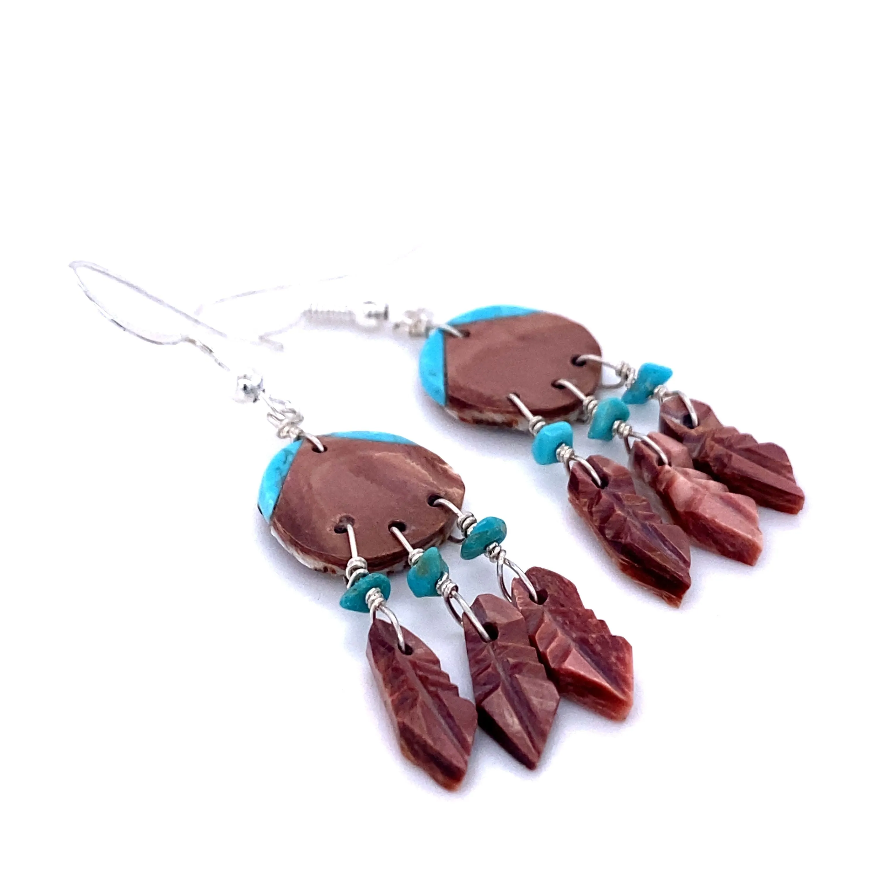 Handmade Earrings with 3 Small Stone Feathers