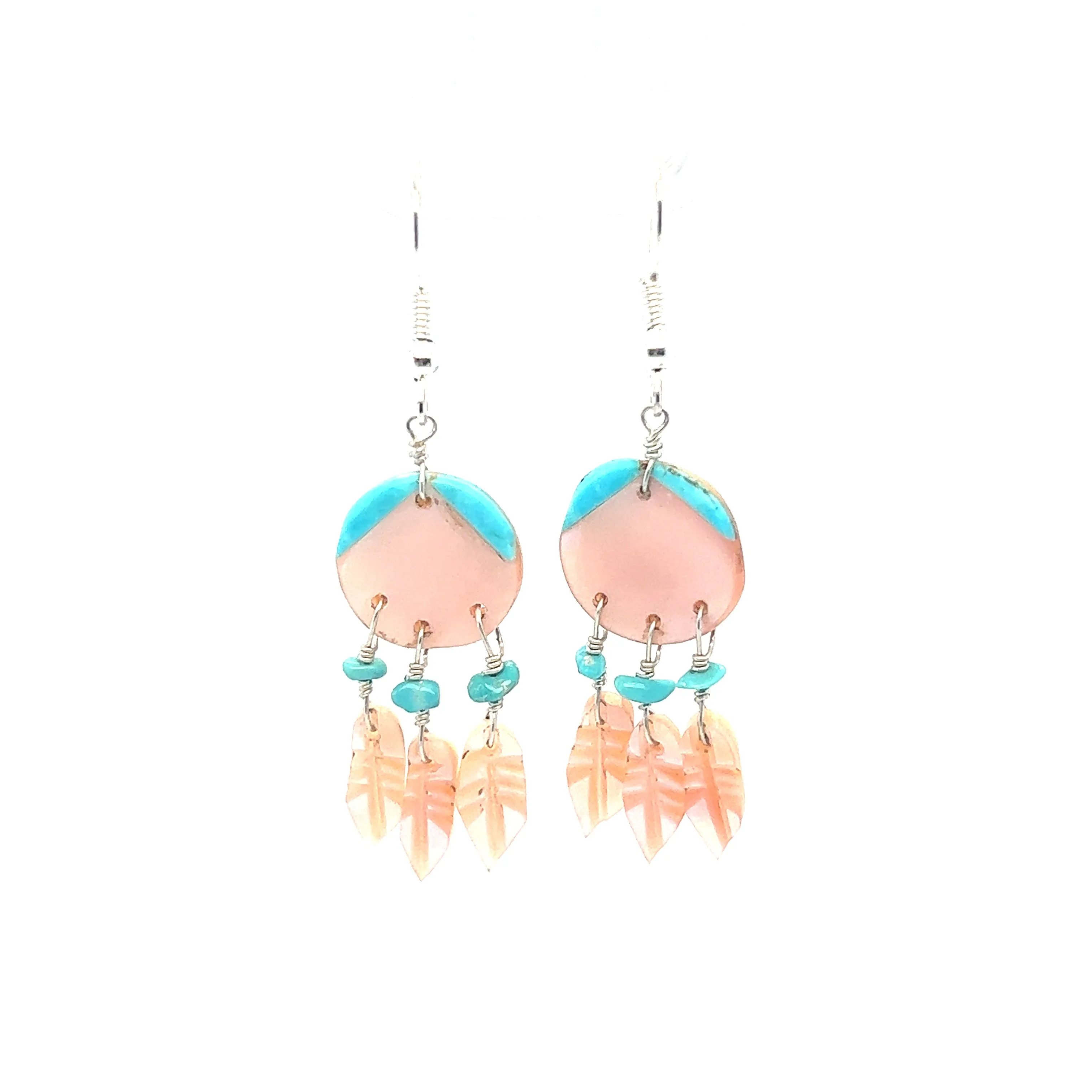 Handmade Earrings with 3 Small Stone Feathers
