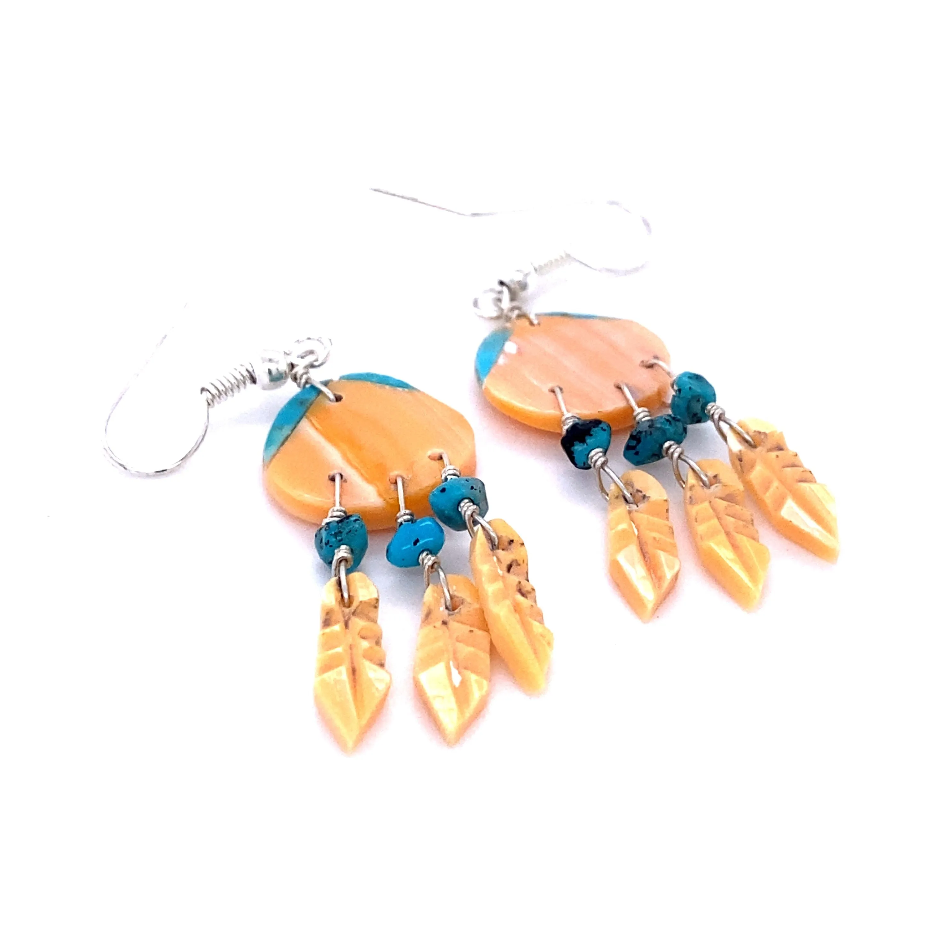 Handmade Earrings with 3 Small Stone Feathers