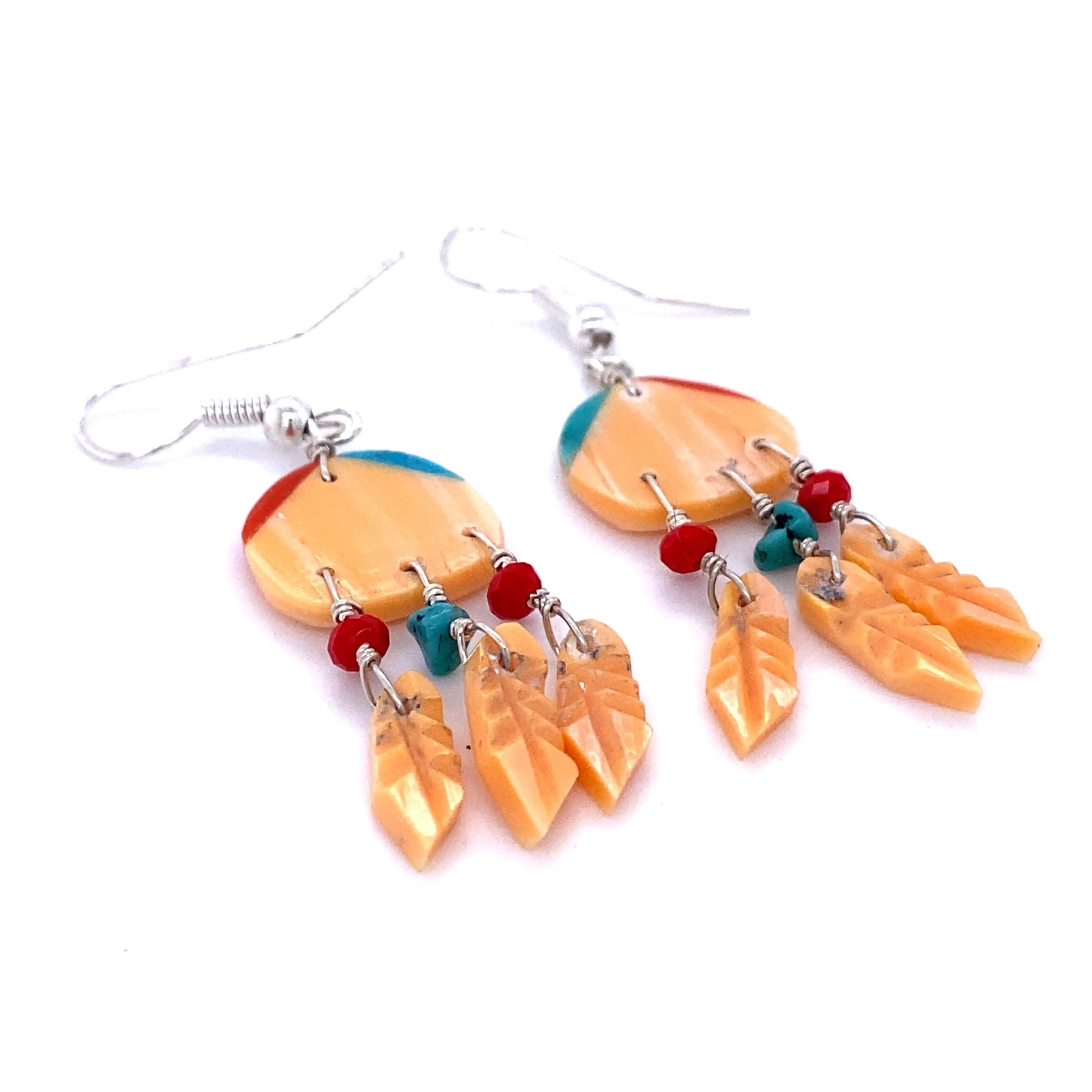 Handmade Earrings with 3 Small Stone Feathers