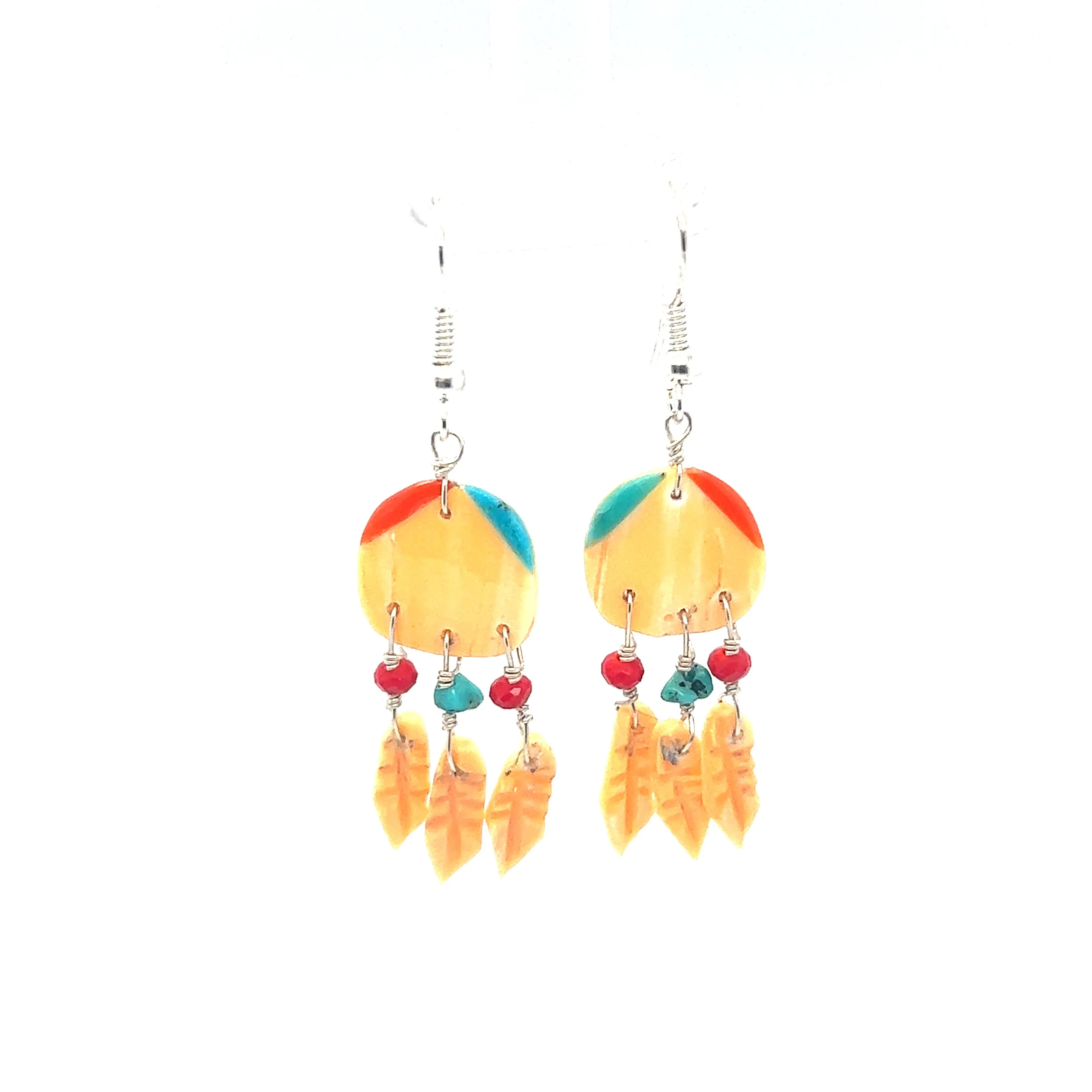 Handmade Earrings with 3 Small Stone Feathers