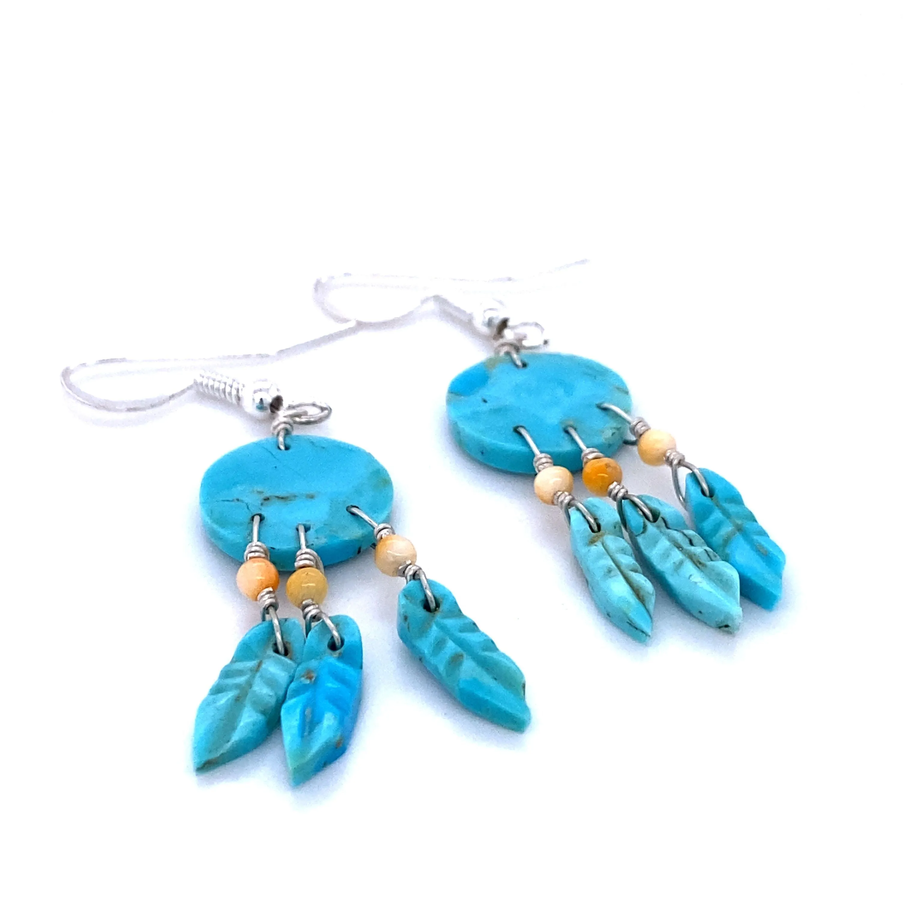 Handmade Earrings with 3 Small Stone Feathers