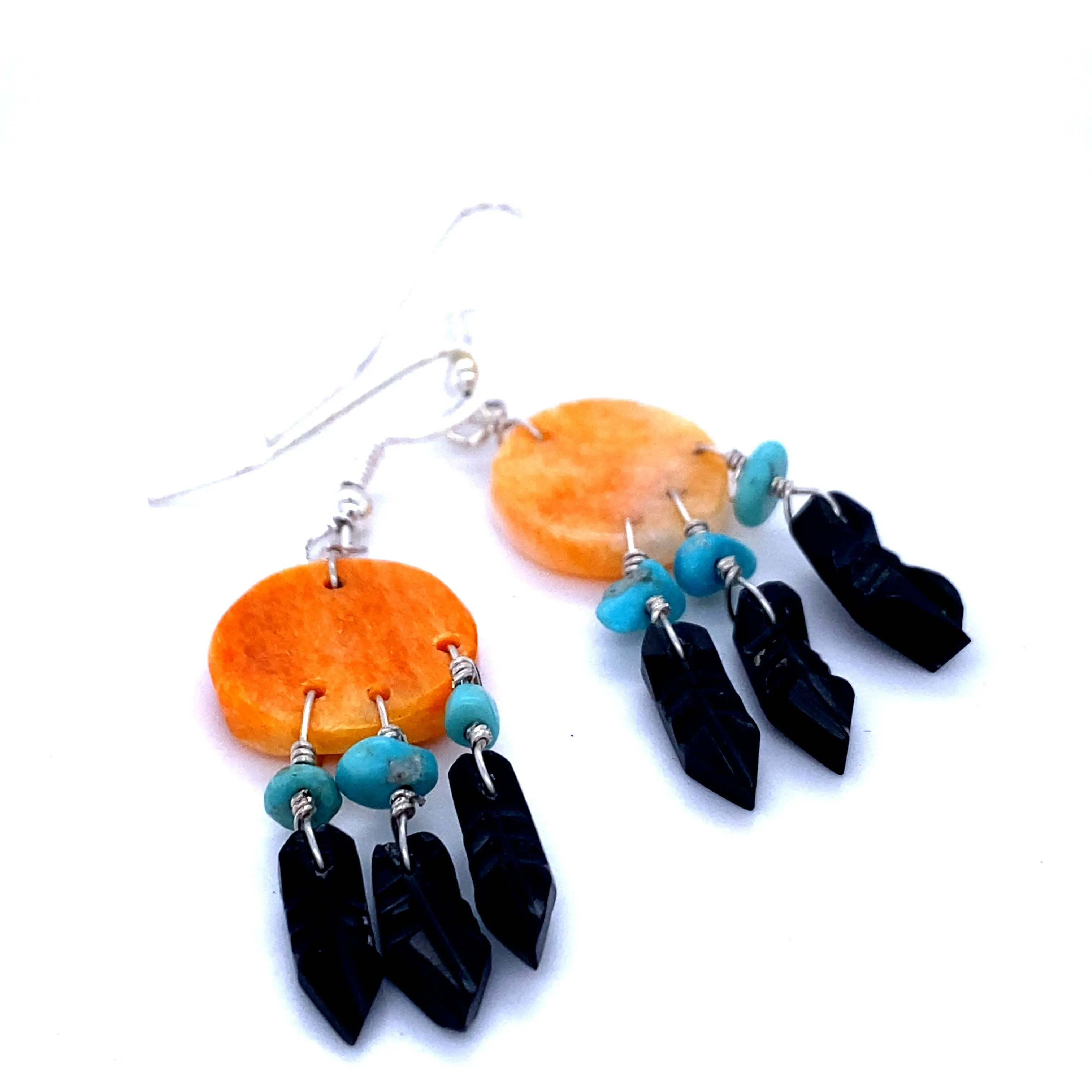Handmade Earrings with 3 Small Stone Feathers