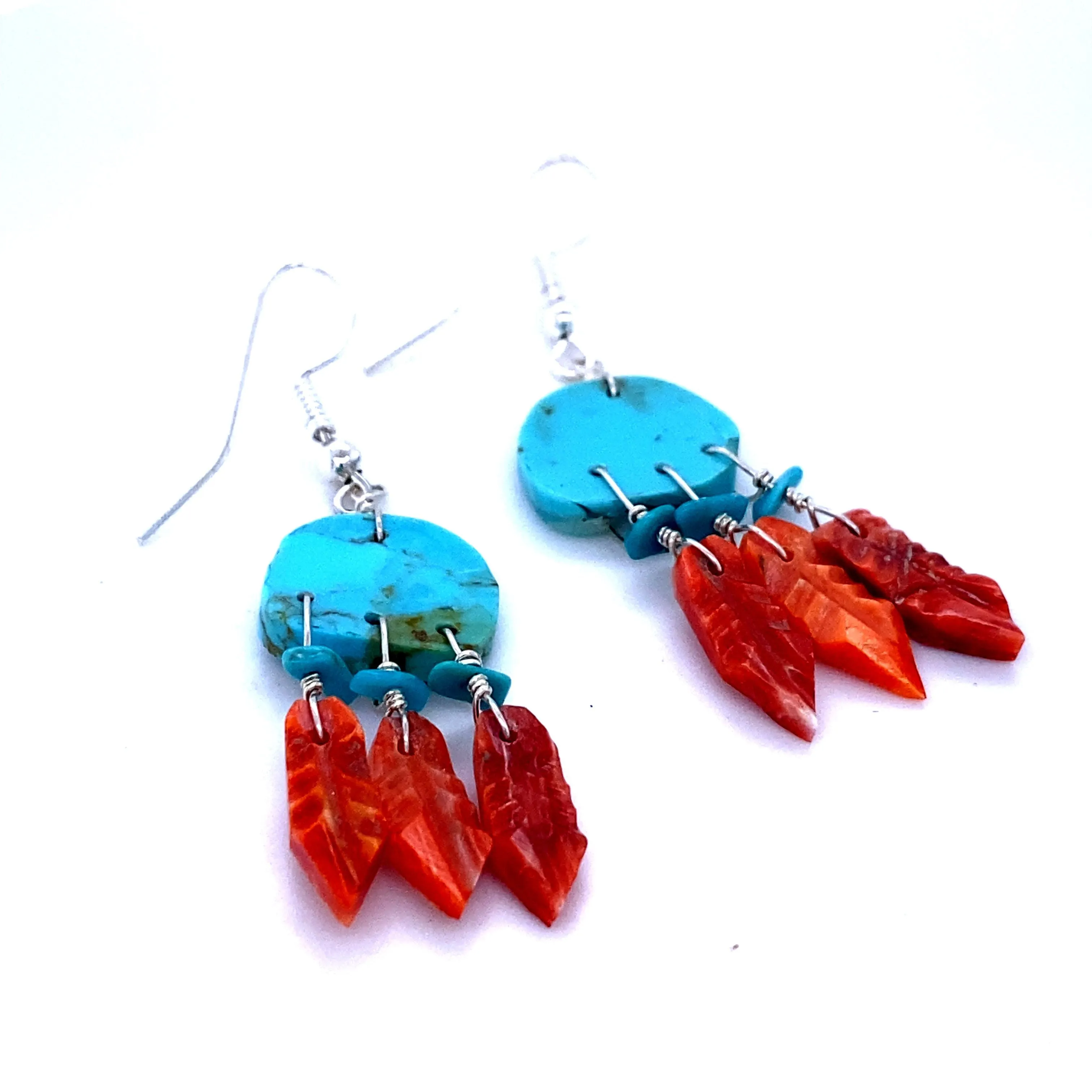 Handmade Earrings with 3 Small Stone Feathers
