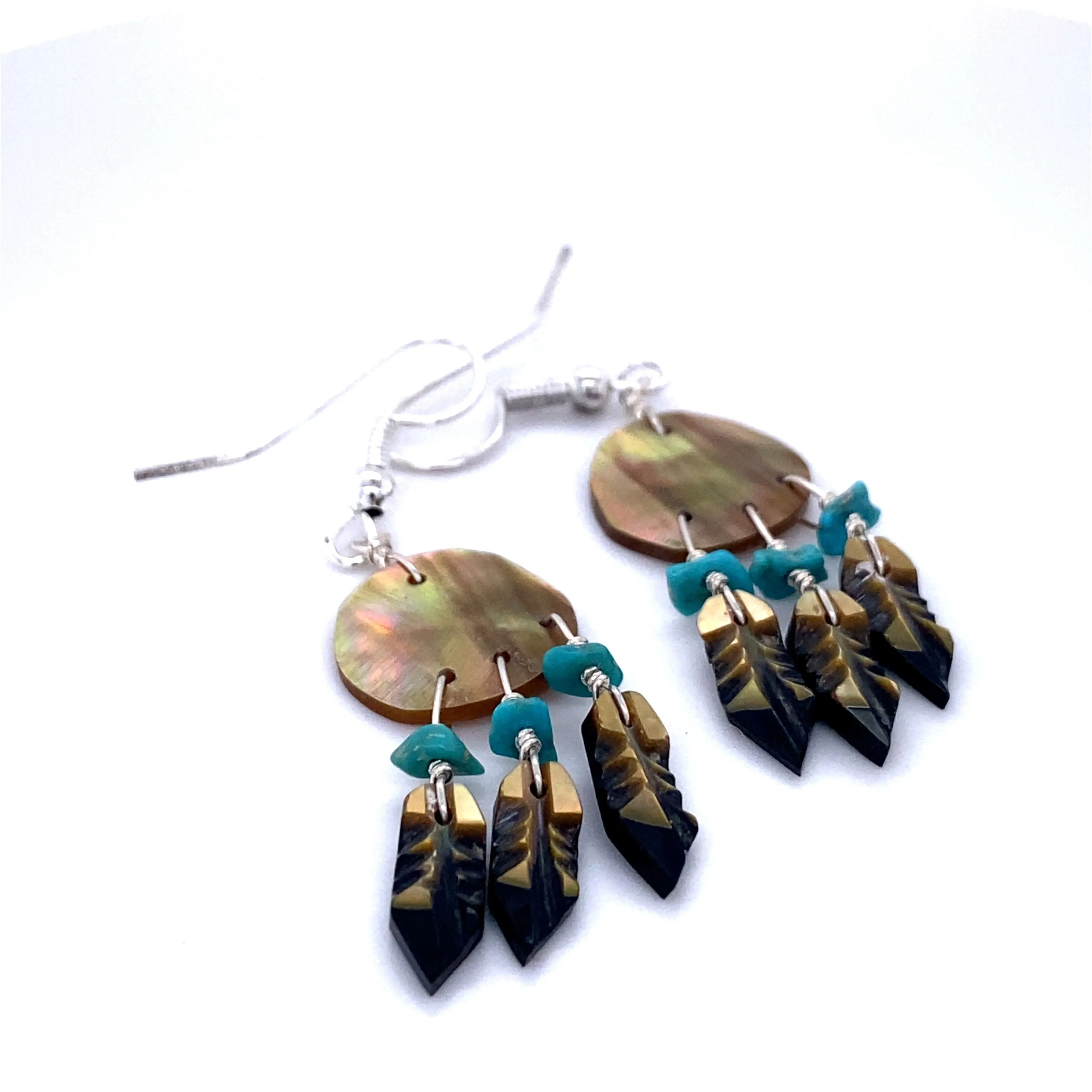 Handmade Earrings with 3 Small Stone Feathers