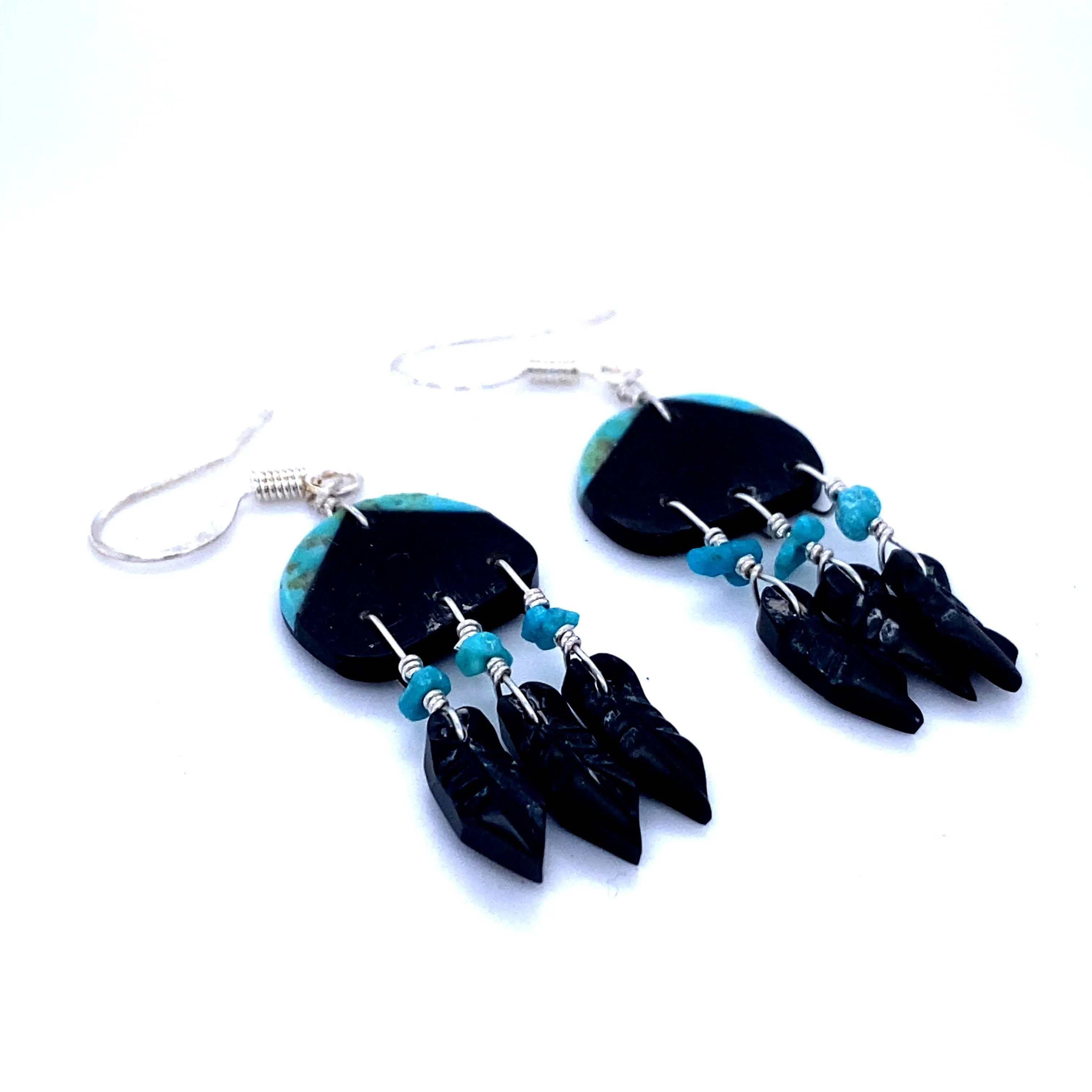 Handmade Earrings with 3 Small Stone Feathers