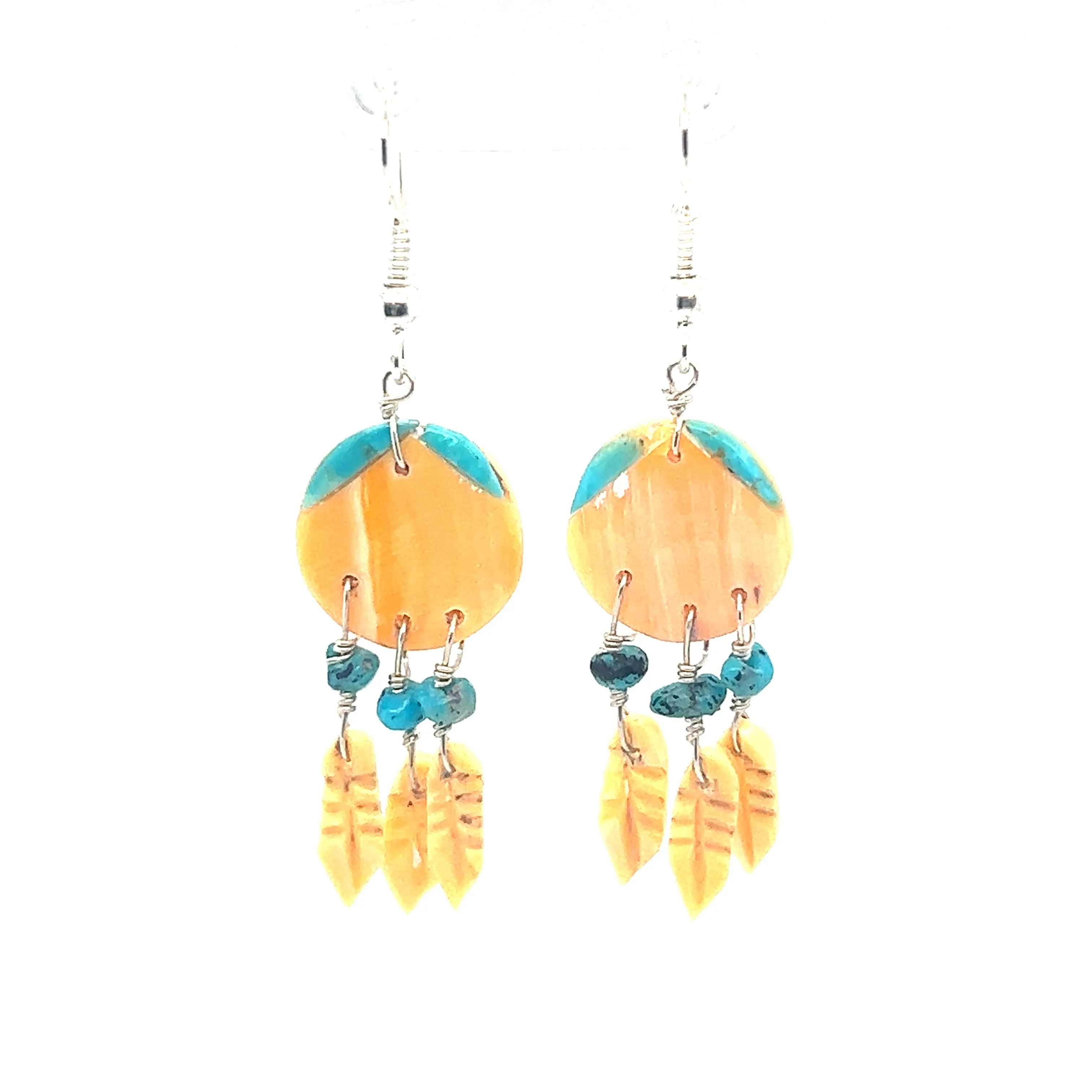Handmade Earrings with 3 Small Stone Feathers