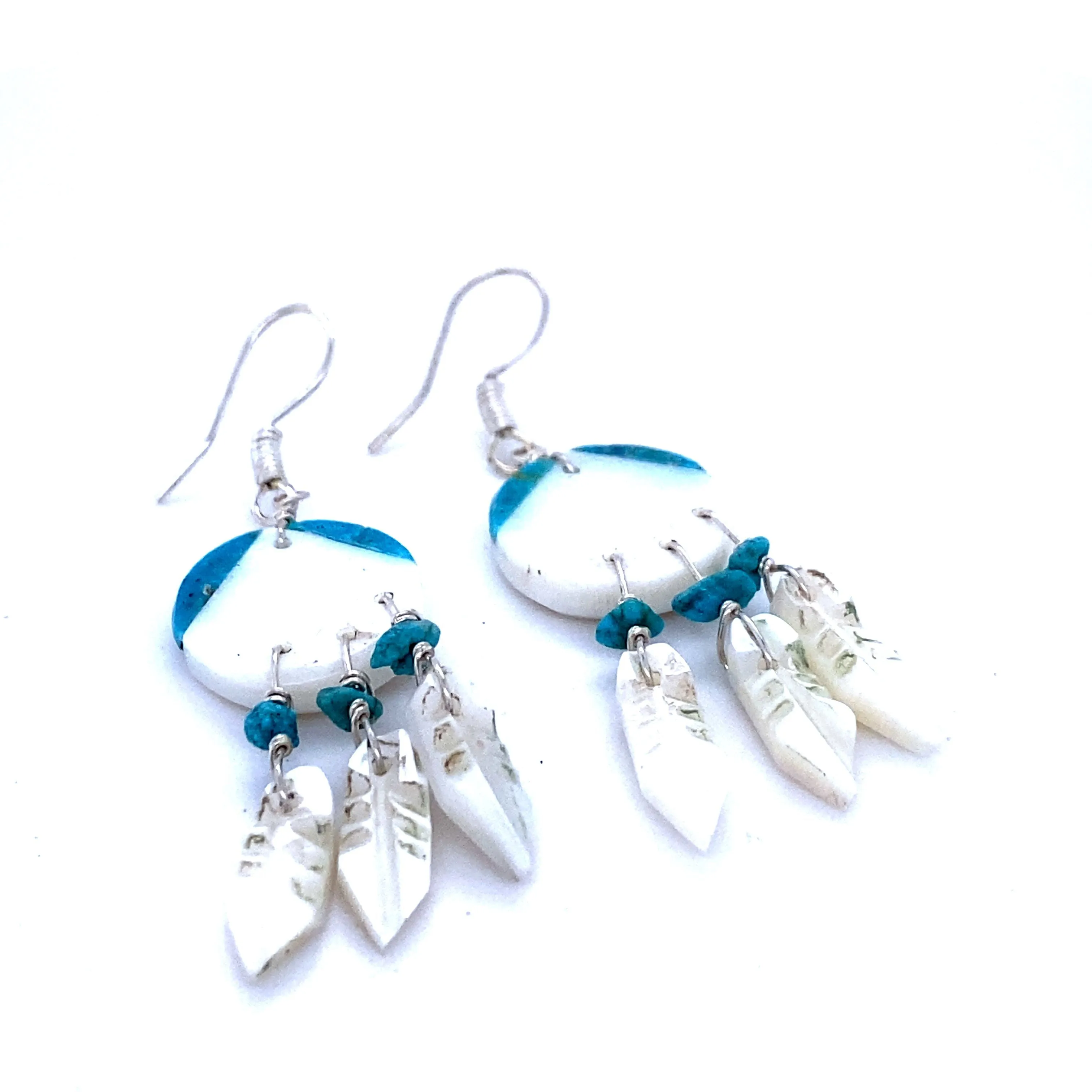 Handmade Earrings with 3 Small Stone Feathers