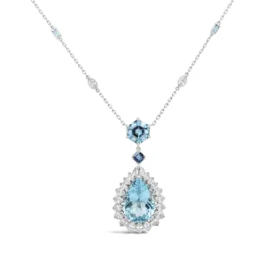 Iluka Pear Cut & Hexagonal Cut Aquamarine, Ceylon Blue Sapphire & Diamond Necklace