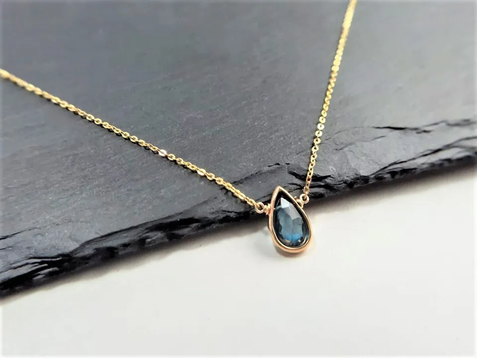 London Blue Topaz Pear Briolette Pendant Necklace