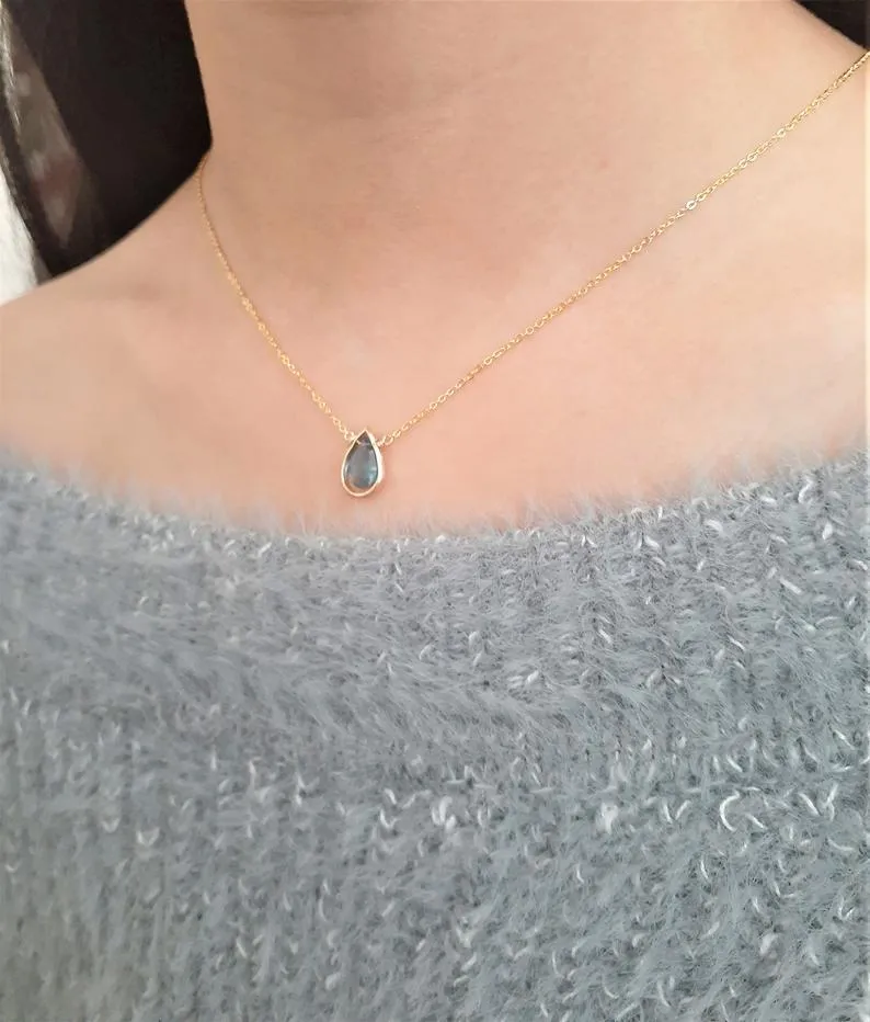 London Blue Topaz Pear Briolette Pendant Necklace
