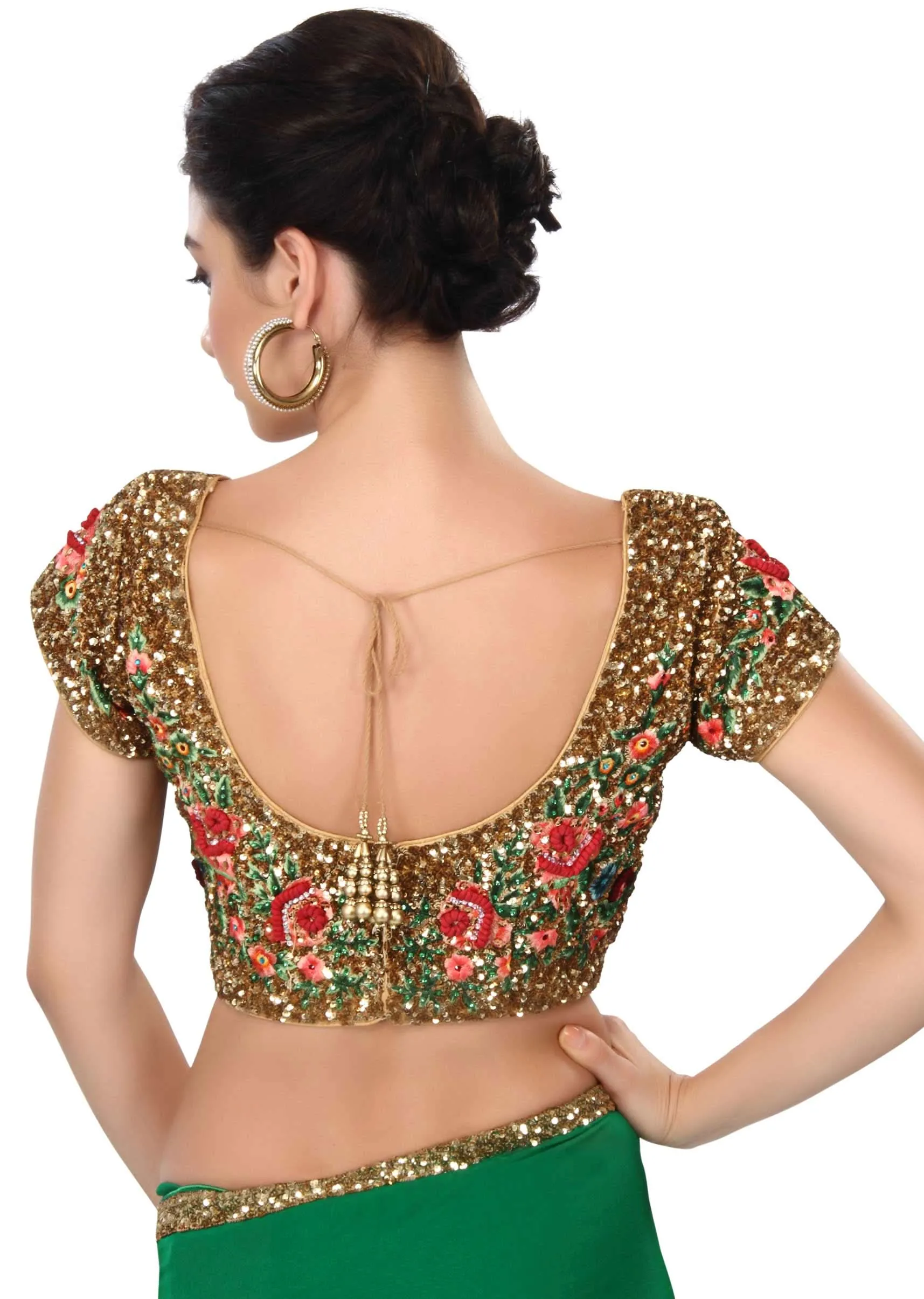 Majestic green saree embellished in sequin work only on Kalki