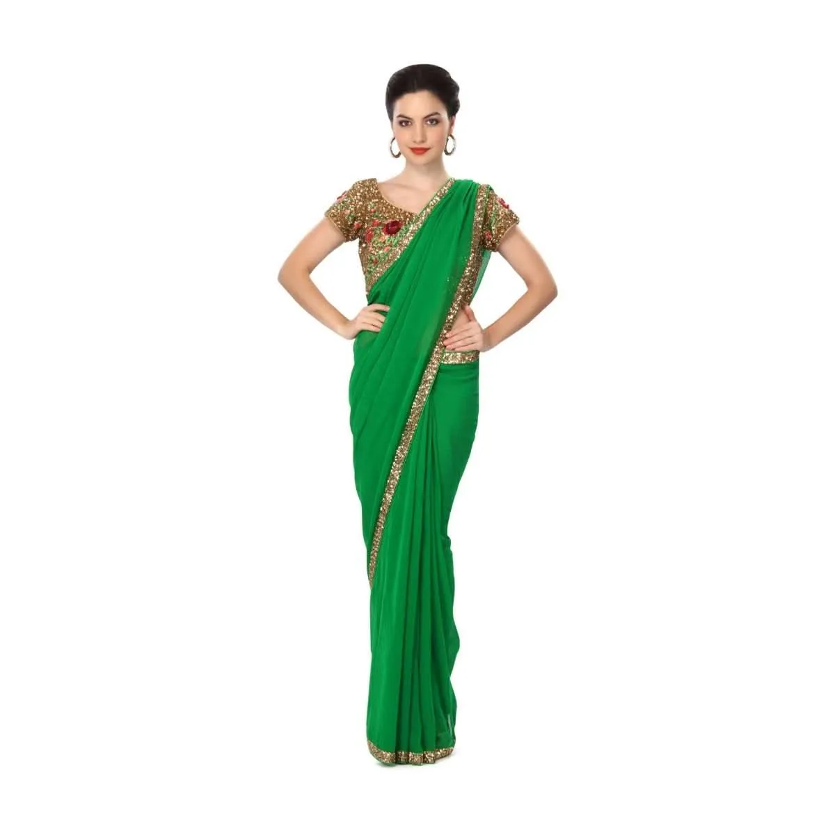Majestic green saree embellished in sequin work only on Kalki