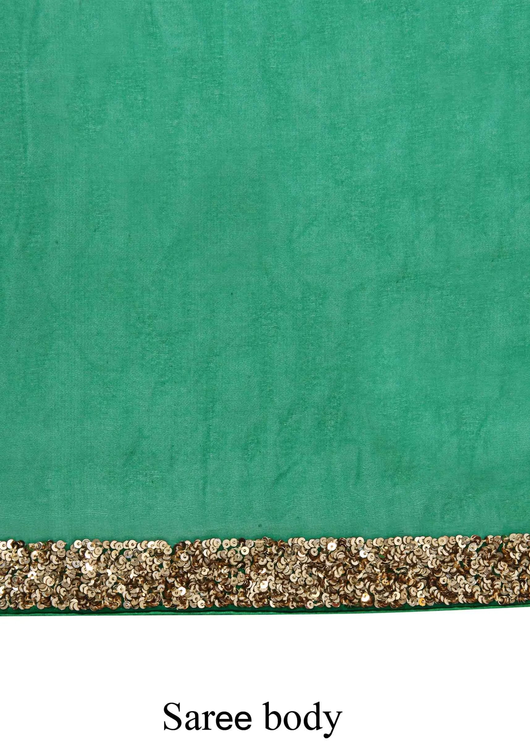 Majestic green saree embellished in sequin work only on Kalki